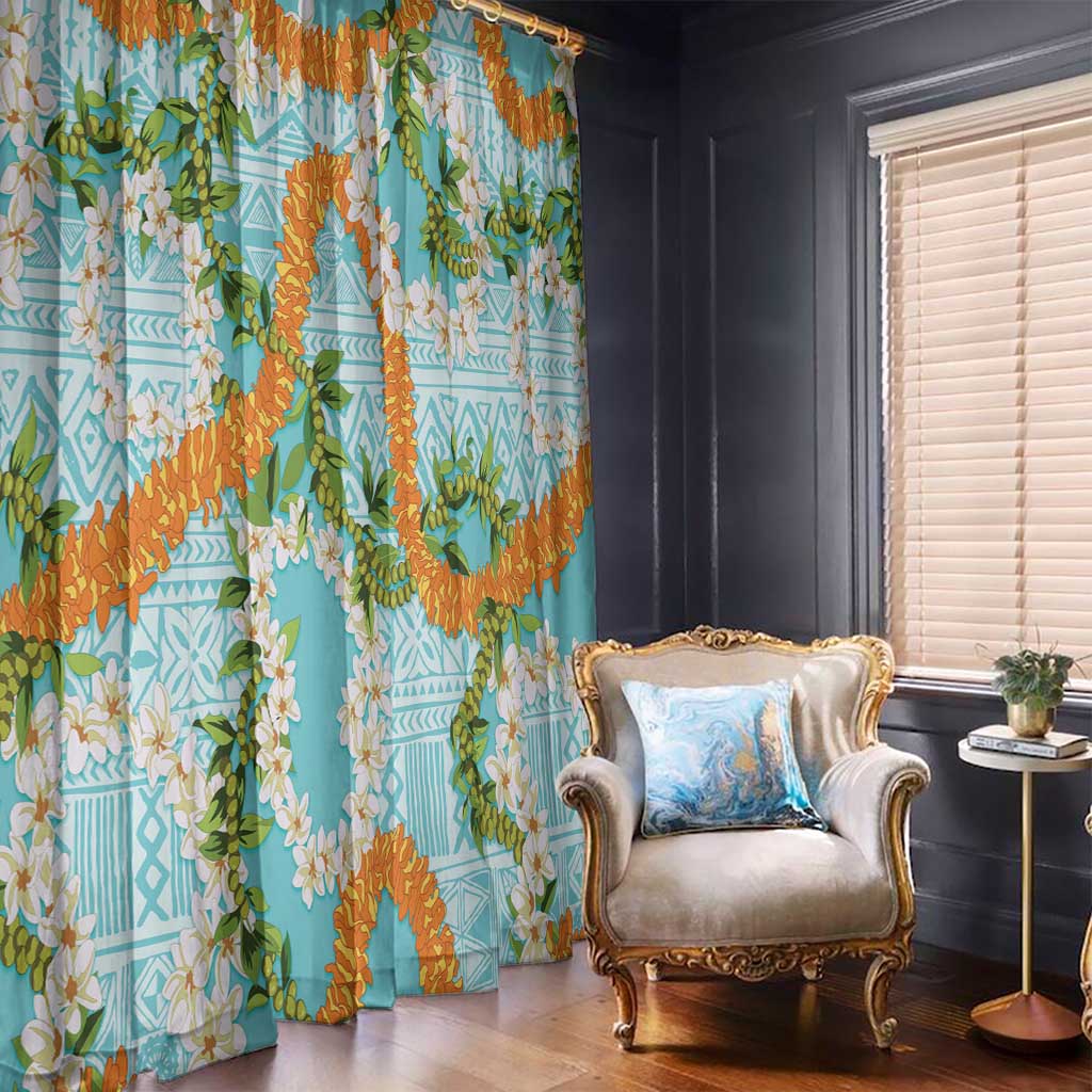 Aloha Festive Hawaii Window Curtain Mokihana - Maile and Ilima on Turquoise LT7 - Polynesian Pride