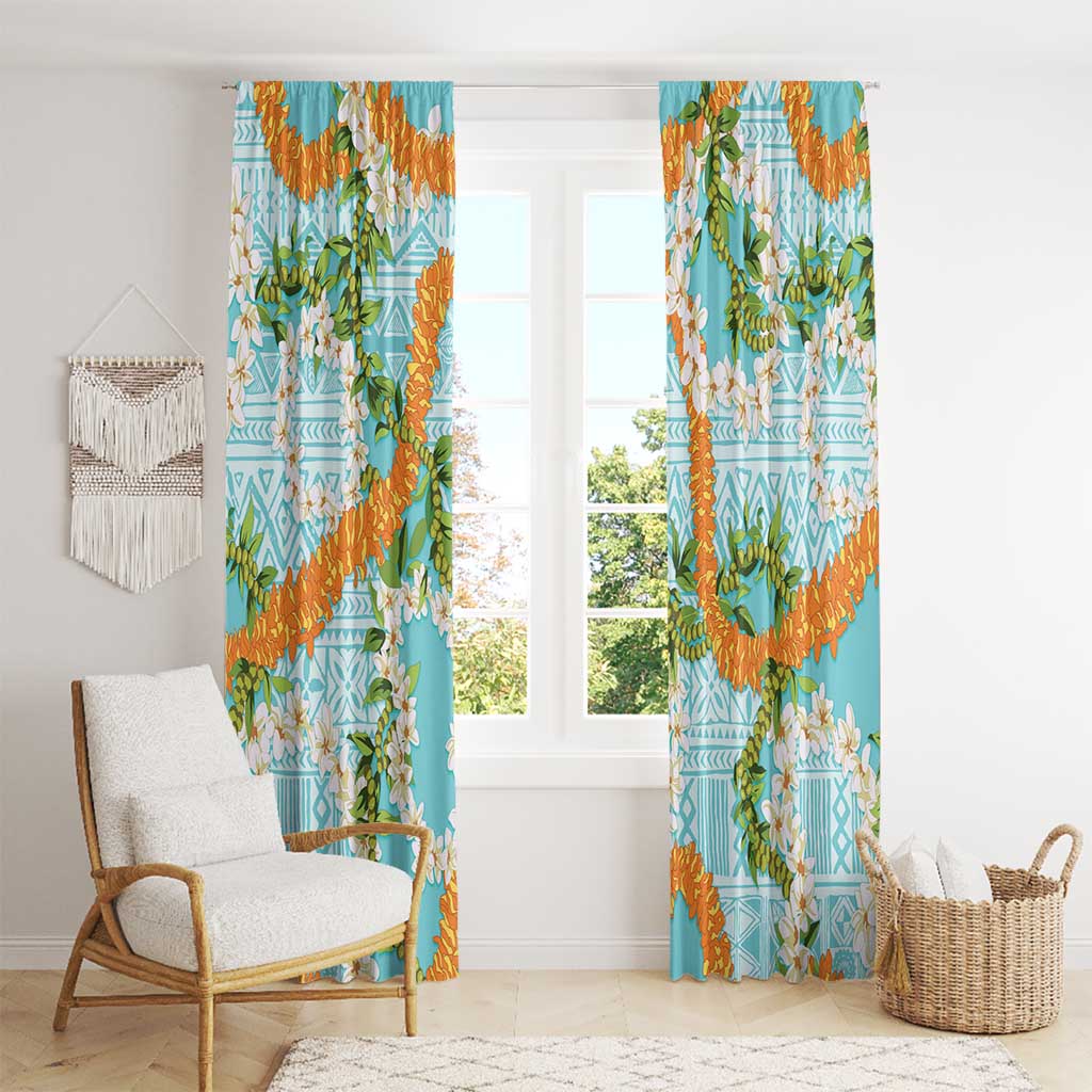 Aloha Festive Hawaii Window Curtain Mokihana - Maile and Ilima on Turquoise LT7 - Polynesian Pride
