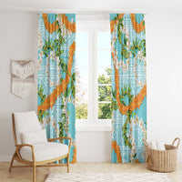 Aloha Festive Hawaii Window Curtain Mokihana - Maile and Ilima on Turquoise LT7 - Polynesian Pride