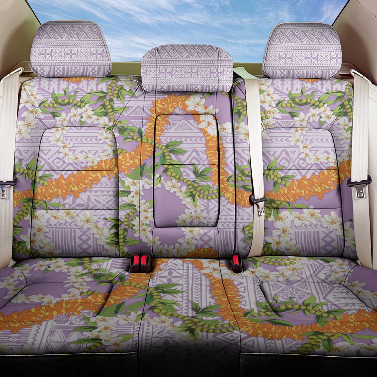 Aloha Festive Hawaii Back Car Seat Cover Mokihana - Maile and Ilima on Lilac LT7 One Size Lilac - Polynesian Pride