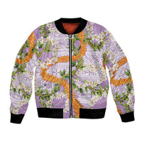 Aloha Festive Hawaii Bomber Jacket Mokihana - Maile and Ilima on Lilac LT7 Unisex Lilac - Polynesian Pride