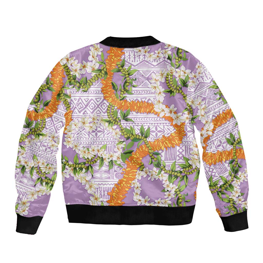Aloha Festive Hawaii Bomber Jacket Mokihana - Maile and Ilima on Lilac LT7 - Polynesian Pride