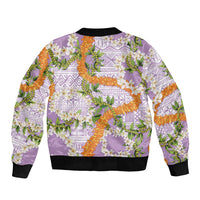 Aloha Festive Hawaii Bomber Jacket Mokihana - Maile and Ilima on Lilac LT7 - Polynesian Pride