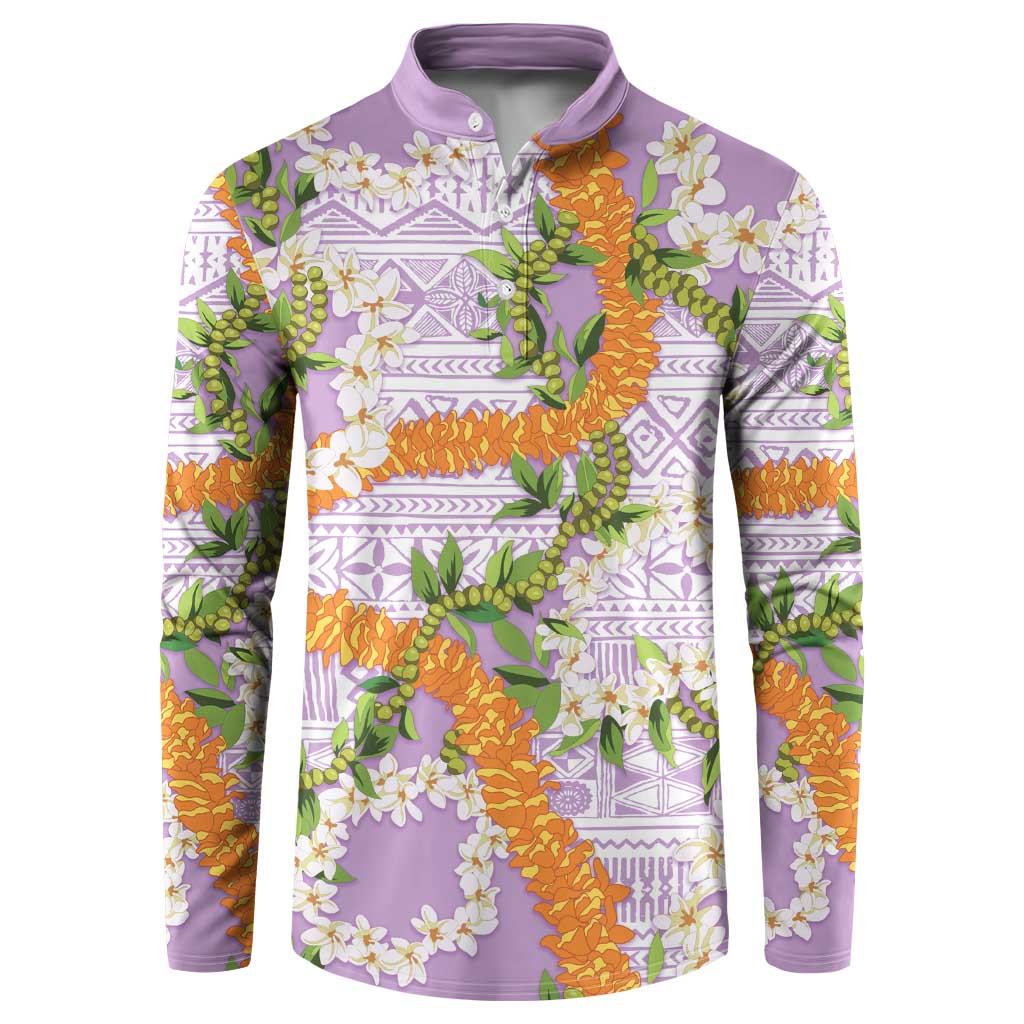 Aloha Festive Hawaii Button Sweatshirt Mokihana - Maile and Ilima on Lilac LT7 Lilac - Polynesian Pride