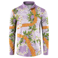Aloha Festive Hawaii Button Sweatshirt Mokihana - Maile and Ilima on Lilac LT7 Lilac - Polynesian Pride