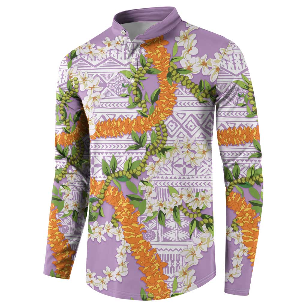 Aloha Festive Hawaii Button Sweatshirt Mokihana - Maile and Ilima on Lilac LT7 - Polynesian Pride