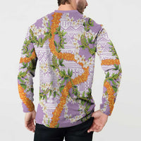 Aloha Festive Hawaii Button Sweatshirt Mokihana - Maile and Ilima on Lilac LT7 - Polynesian Pride