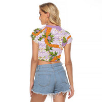 Aloha Festive Hawaii Raglan Cropped T Shirt Mokihana - Maile and Ilima on Lilac LT7 - Polynesian Pride