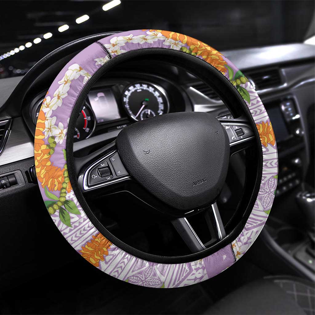 Aloha Festive Hawaii Steering Wheel Cover Mokihana - Maile and Ilima on Lilac LT7 Universal Fit Lilac - Polynesian Pride
