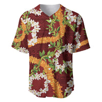 Aloha Festive Hawaii Baseball Jersey Mokihana - Maile and Ilima on Crimson LT7 Crimson - Polynesian Pride