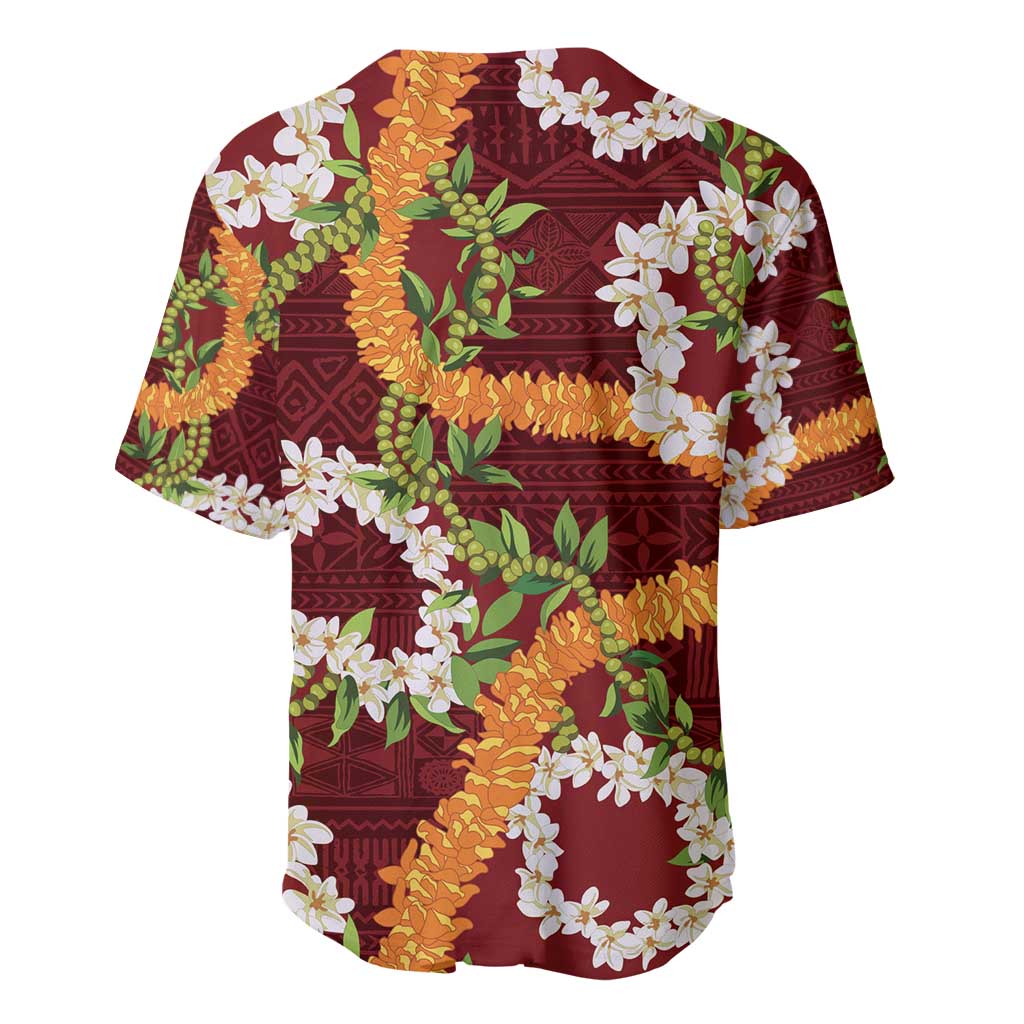 Aloha Festive Hawaii Baseball Jersey Mokihana - Maile and Ilima on Crimson LT7 - Polynesian Pride