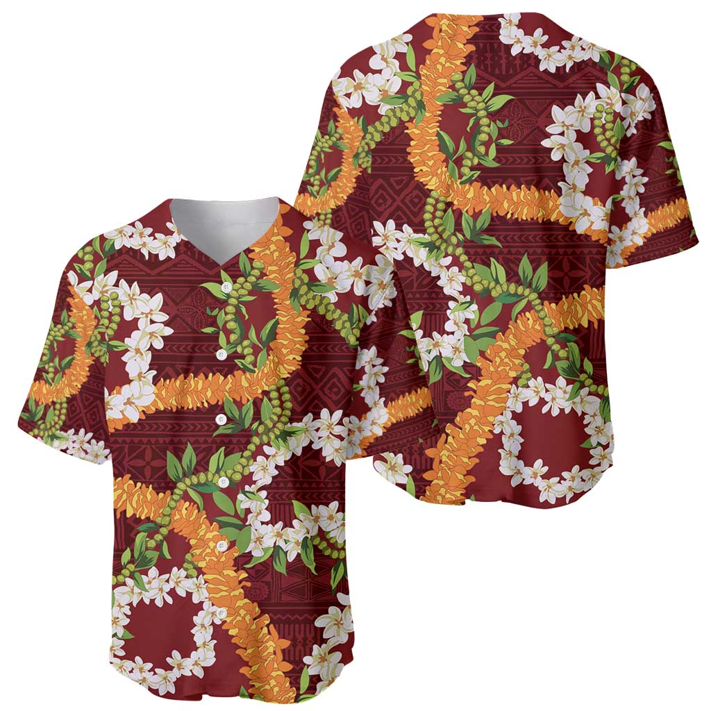 Aloha Festive Hawaii Baseball Jersey Mokihana - Maile and Ilima on Crimson LT7 - Polynesian Pride