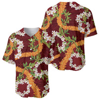 Aloha Festive Hawaii Baseball Jersey Mokihana - Maile and Ilima on Crimson LT7 - Polynesian Pride