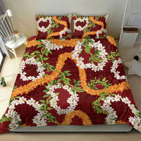 Aloha Festive Hawaii Bedding Set Mokihana - Maile and Ilima on Crimson LT7 - Polynesian Pride