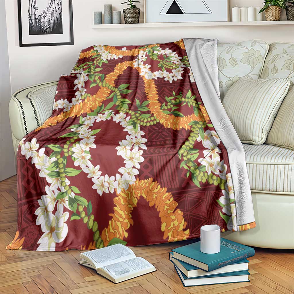 Aloha Festive Hawaii Blanket Mokihana - Maile and Ilima on Crimson LT7 Crimson - Polynesian Pride