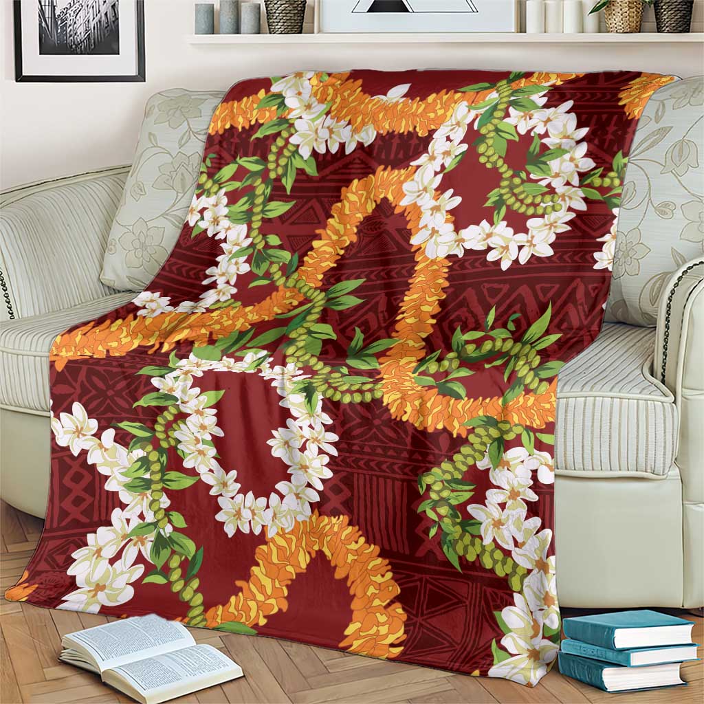 Aloha Festive Hawaii Blanket Mokihana - Maile and Ilima on Crimson LT7 - Polynesian Pride