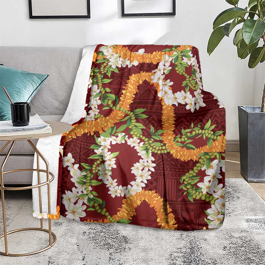 Aloha Festive Hawaii Blanket Mokihana - Maile and Ilima on Crimson LT7 - Polynesian Pride