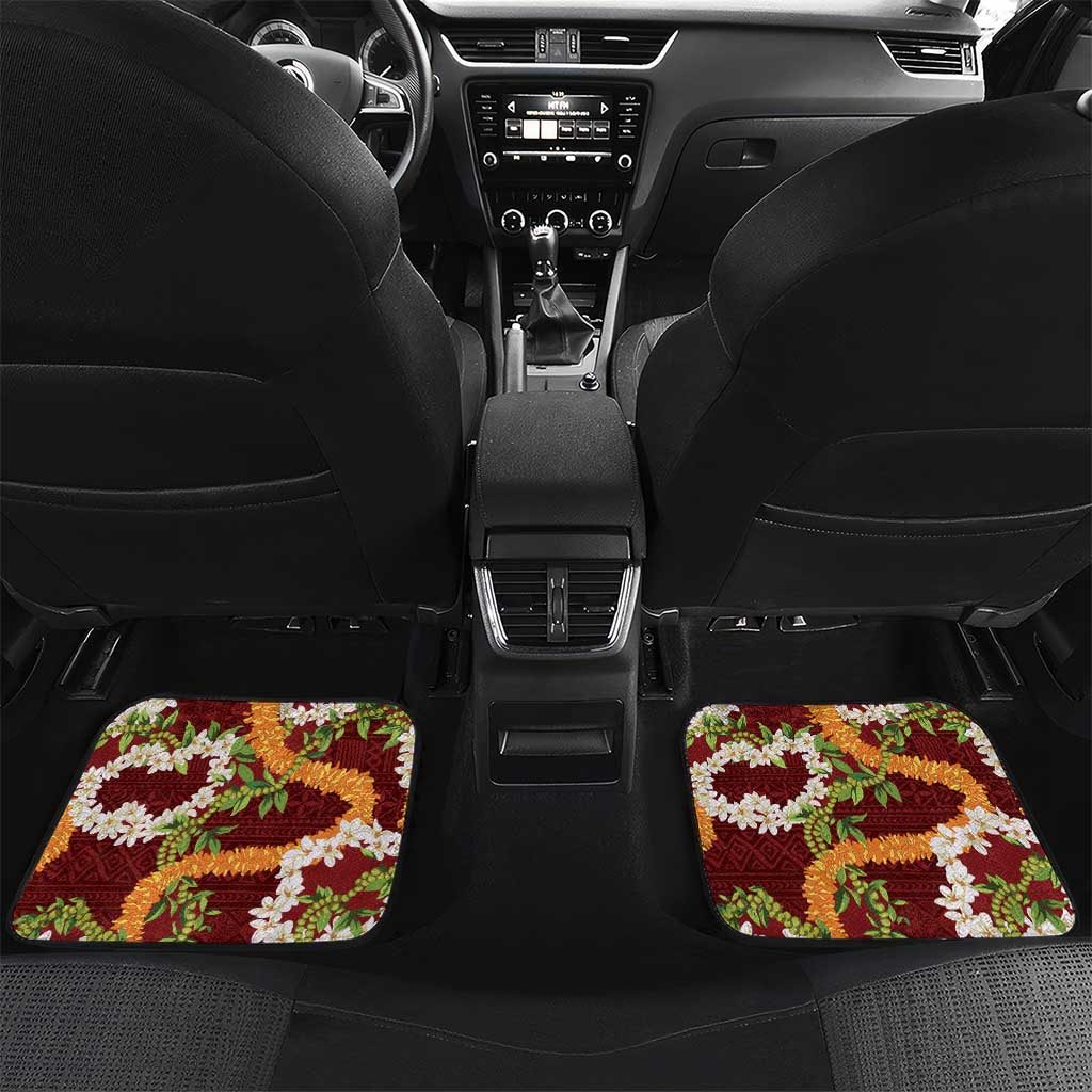 Aloha Festive Hawaii Car Mats Mokihana - Maile and Ilima on Crimson LT7 Set 2pcs - Back Crimson - Polynesian Pride