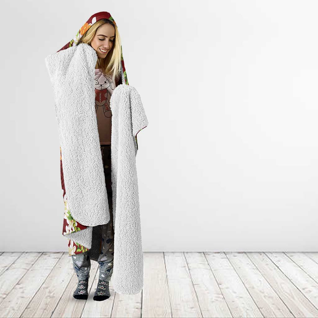 Aloha Festive Hawaii Hooded Blanket Mokihana - Maile and Ilima on Crimson LT7 - Polynesian Pride