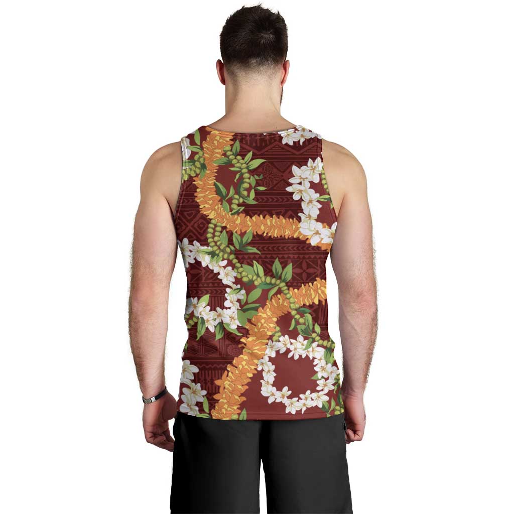 Aloha Festive Hawaii Men Tank Top Mokihana - Maile and Ilima on Crimson LT7 - Polynesian Pride