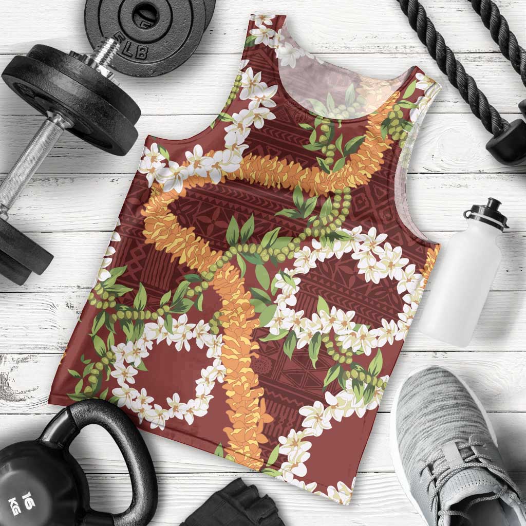 Aloha Festive Hawaii Men Tank Top Mokihana - Maile and Ilima on Crimson LT7 - Polynesian Pride