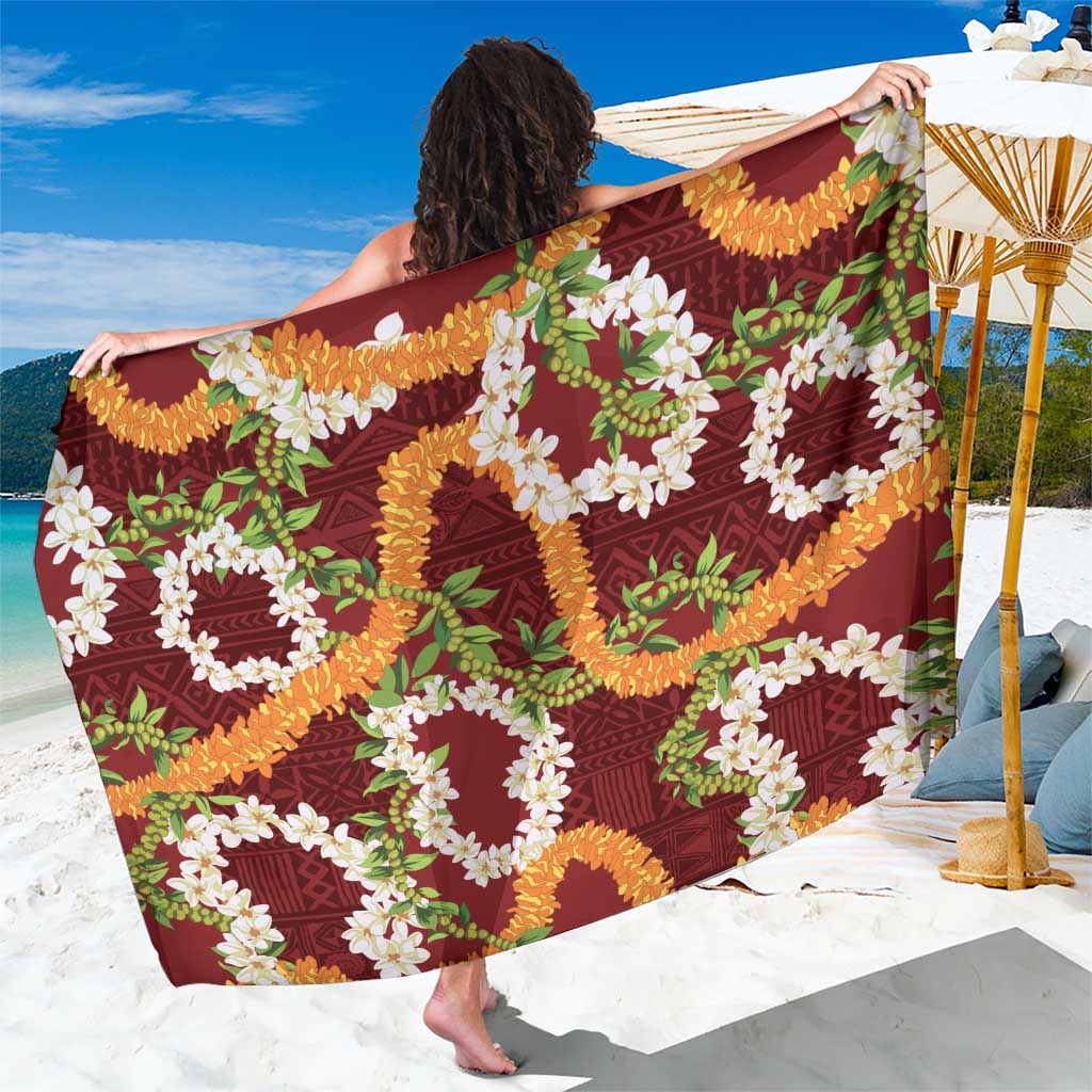 Aloha Festive Hawaii Sarong Mokihana - Maile and Ilima on Crimson LT7 One Size 44 x 66 inches Crimson - Polynesian Pride