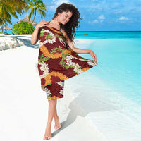 Aloha Festive Hawaii Sarong Mokihana - Maile and Ilima on Crimson LT7 - Polynesian Pride