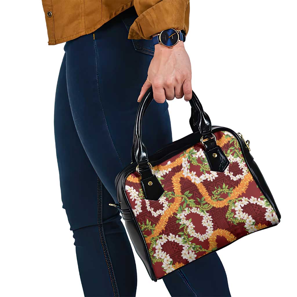Aloha Festive Hawaii Shoulder Handbag Mokihana - Maile and Ilima on Crimson LT7 - Polynesian Pride