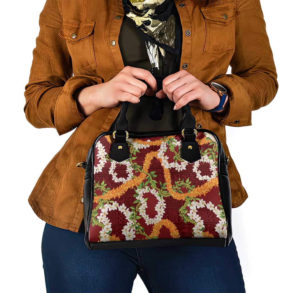 Aloha Festive Hawaii Shoulder Handbag Mokihana - Maile and Ilima on Crimson LT7 - Polynesian Pride