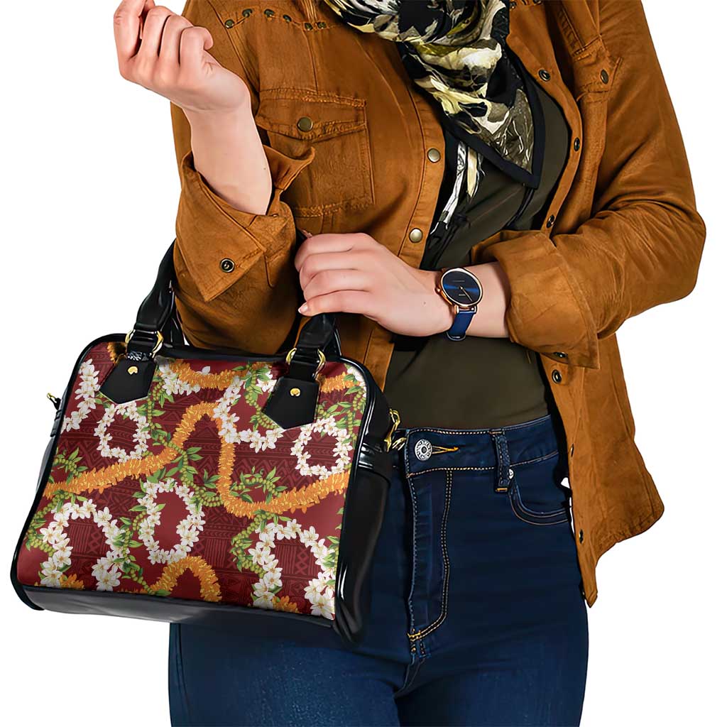 Aloha Festive Hawaii Shoulder Handbag Mokihana - Maile and Ilima on Crimson LT7 - Polynesian Pride