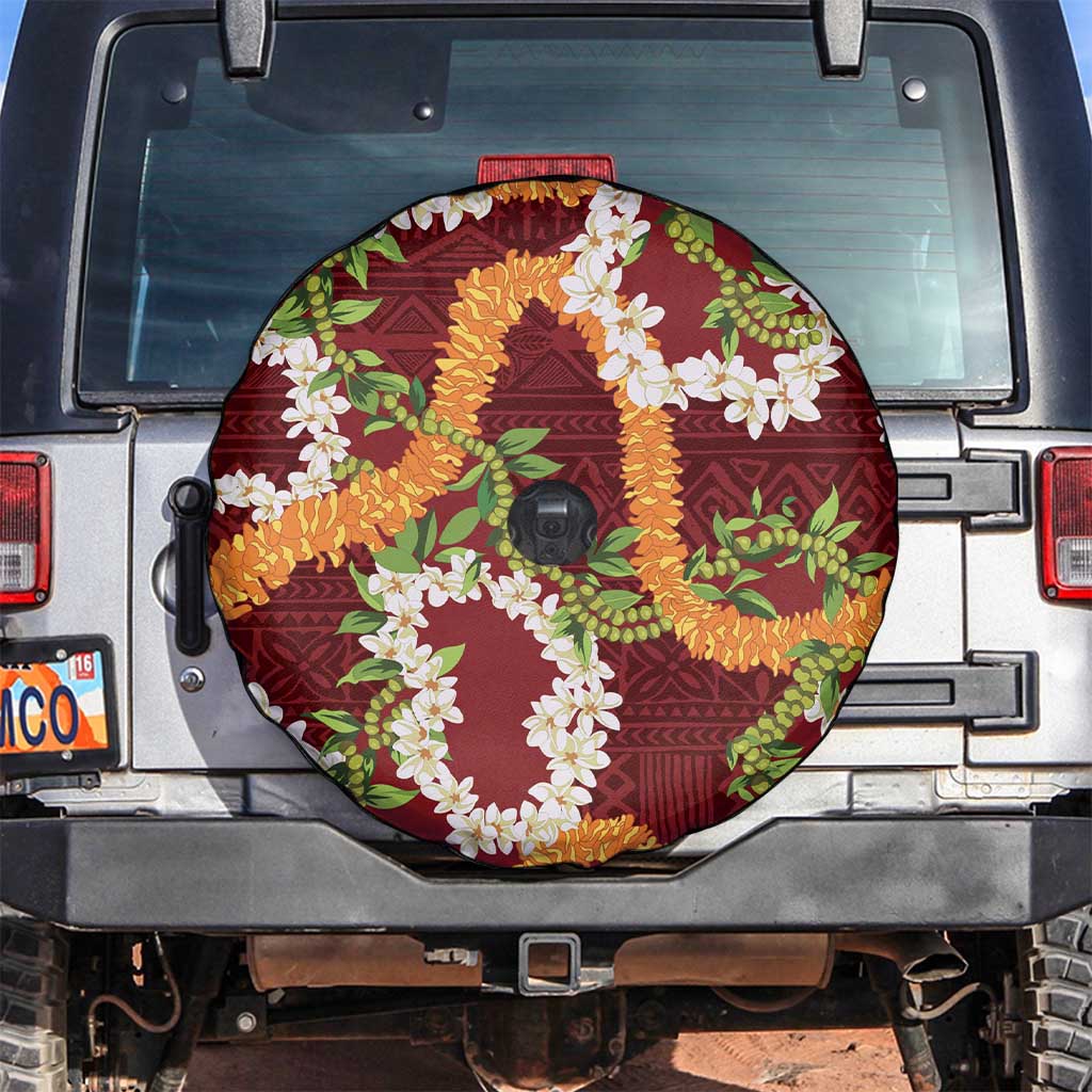 Aloha Festive Hawaii Spare Tire Cover Mokihana - Maile and Ilima on Crimson LT7 Crimson - Polynesian Pride
