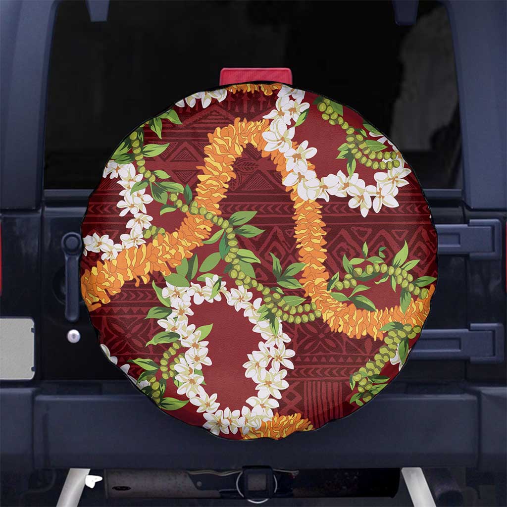 Aloha Festive Hawaii Spare Tire Cover Mokihana - Maile and Ilima on Crimson LT7 No hole Crimson - Polynesian Pride