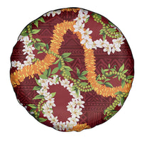 Aloha Festive Hawaii Spare Tire Cover Mokihana - Maile and Ilima on Crimson LT7 - Polynesian Pride