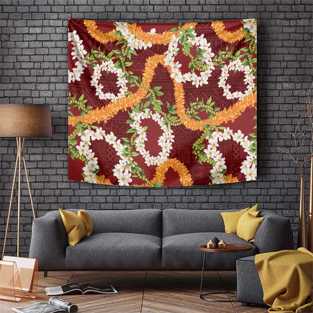 Aloha Festive Hawaii Tapestry Mokihana - Maile and Ilima on Crimson LT7 Crimson - Polynesian Pride
