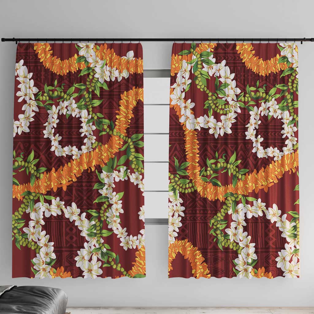 Aloha Festive Hawaii Window Curtain Mokihana - Maile and Ilima on Crimson LT7 With Hooks Crimson - Polynesian Pride
