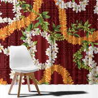 Aloha Festive Hawaii Window Curtain Mokihana - Maile and Ilima on Crimson LT7 - Polynesian Pride