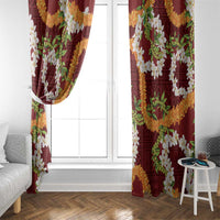 Aloha Festive Hawaii Window Curtain Mokihana - Maile and Ilima on Crimson LT7 - Polynesian Pride