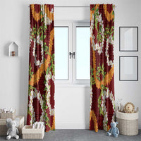 Aloha Festive Hawaii Window Curtain Mokihana - Maile and Ilima on Crimson LT7 - Polynesian Pride