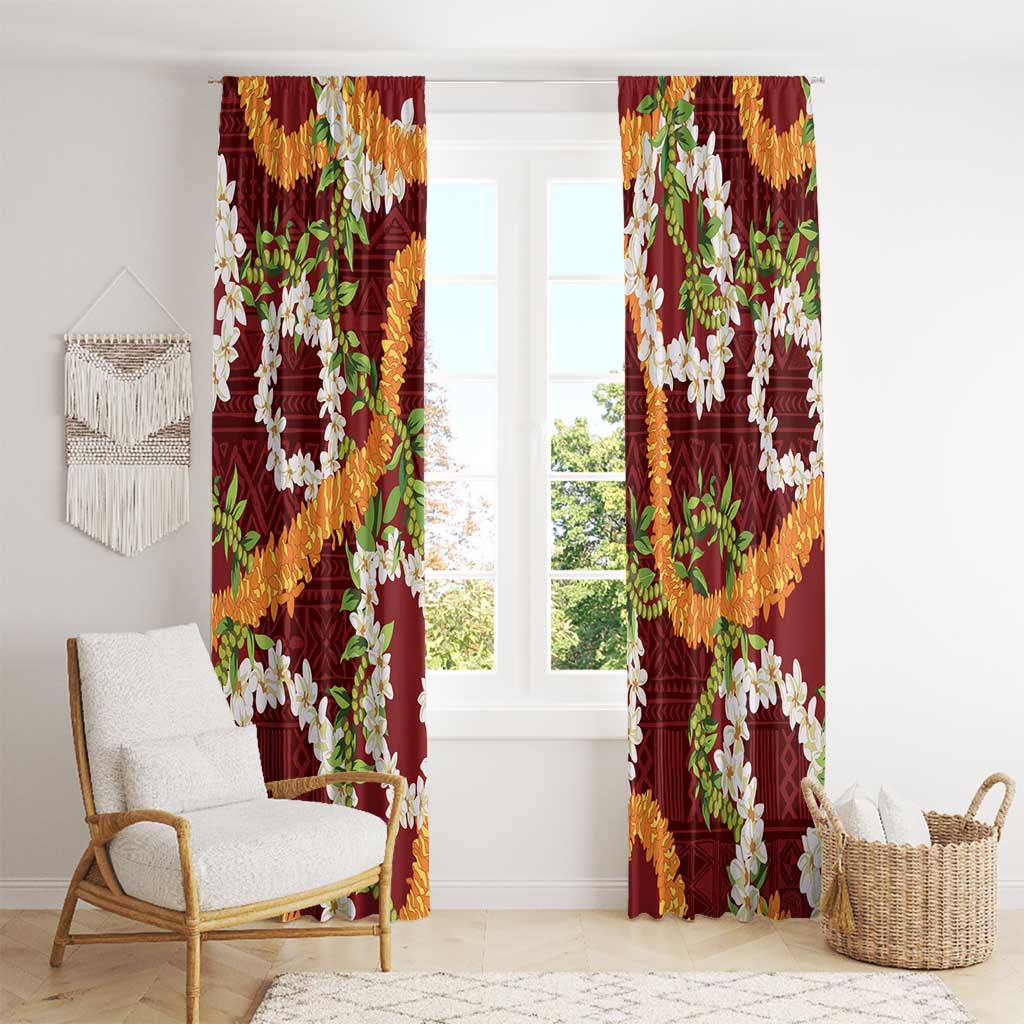 Aloha Festive Hawaii Window Curtain Mokihana - Maile and Ilima on Crimson LT7 - Polynesian Pride