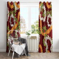 Aloha Festive Hawaii Window Curtain Mokihana - Maile and Ilima on Crimson LT7 - Polynesian Pride