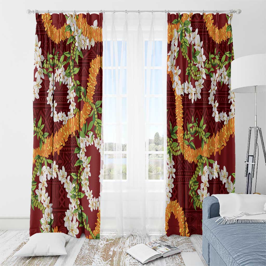 Aloha Festive Hawaii Window Curtain Mokihana - Maile and Ilima on Crimson LT7 - Polynesian Pride