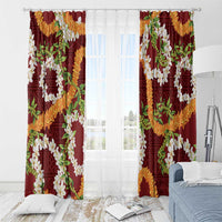 Aloha Festive Hawaii Window Curtain Mokihana - Maile and Ilima on Crimson LT7 - Polynesian Pride