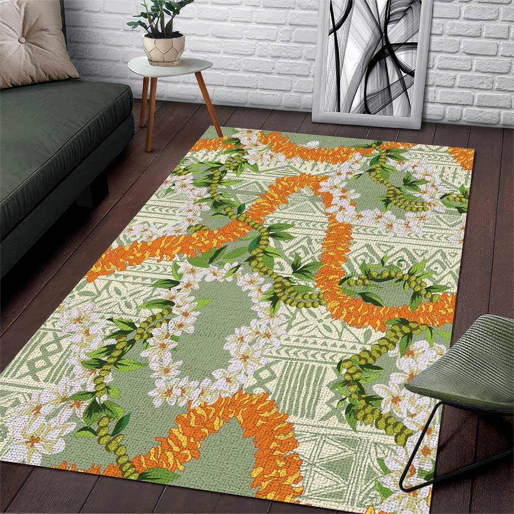 Aloha Festive Hawaii Area Rug Mokihana - Maile Leis in Muted Summer LT7 Sage Green - Polynesian Pride