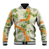 Aloha Festive Hawaii Baseball Jacket Mokihana - Maile Leis in Muted Summer LT7 Unisex Sage Green - Polynesian Pride