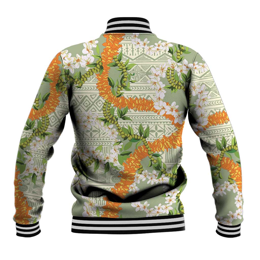Aloha Festive Hawaii Baseball Jacket Mokihana - Maile Leis in Muted Summer LT7 - Polynesian Pride