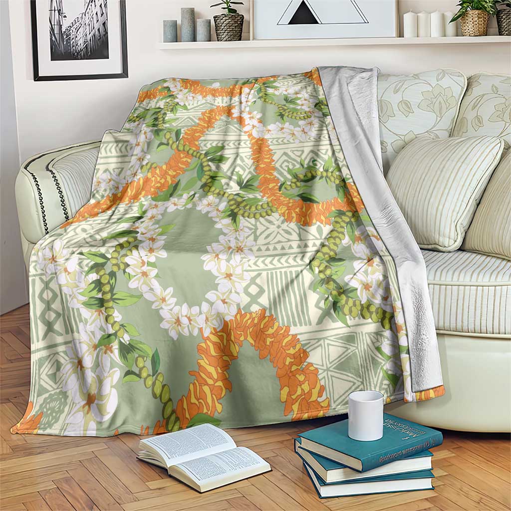 Aloha Festive Hawaii Blanket Mokihana - Maile Leis in Muted Summer LT7 Sage Green - Polynesian Pride