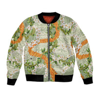 Aloha Festive Hawaii Bomber Jacket Mokihana - Maile Leis in Muted Summer LT7 Unisex Sage Green - Polynesian Pride
