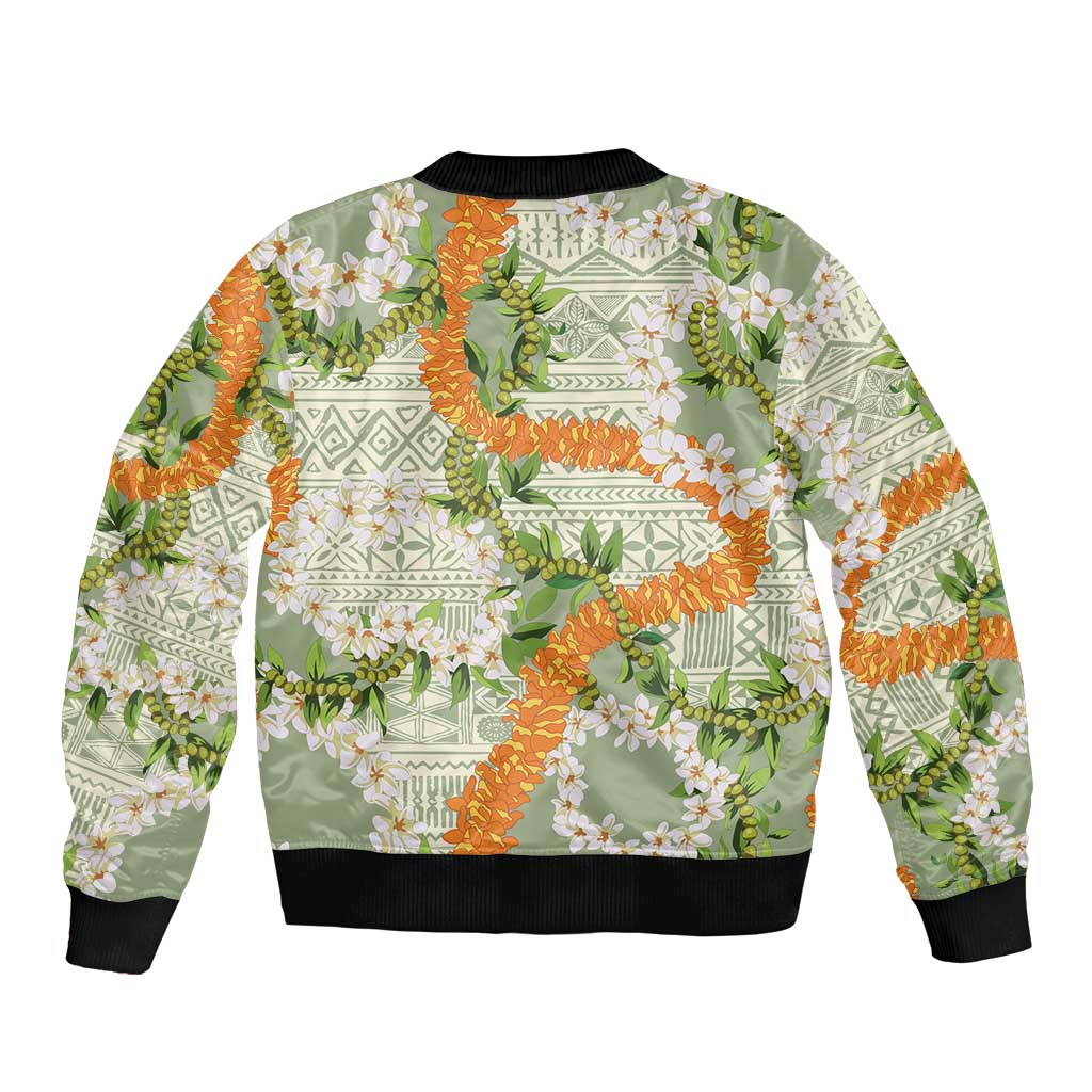 Aloha Festive Hawaii Bomber Jacket Mokihana - Maile Leis in Muted Summer LT7 - Polynesian Pride