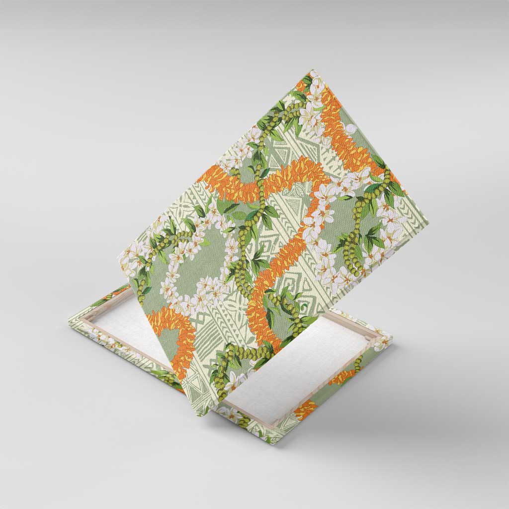 Aloha Festive Hawaii Canvas Wall Art Mokihana - Maile Leis in Muted Summer LT7 With Frame Sage Green - Polynesian Pride