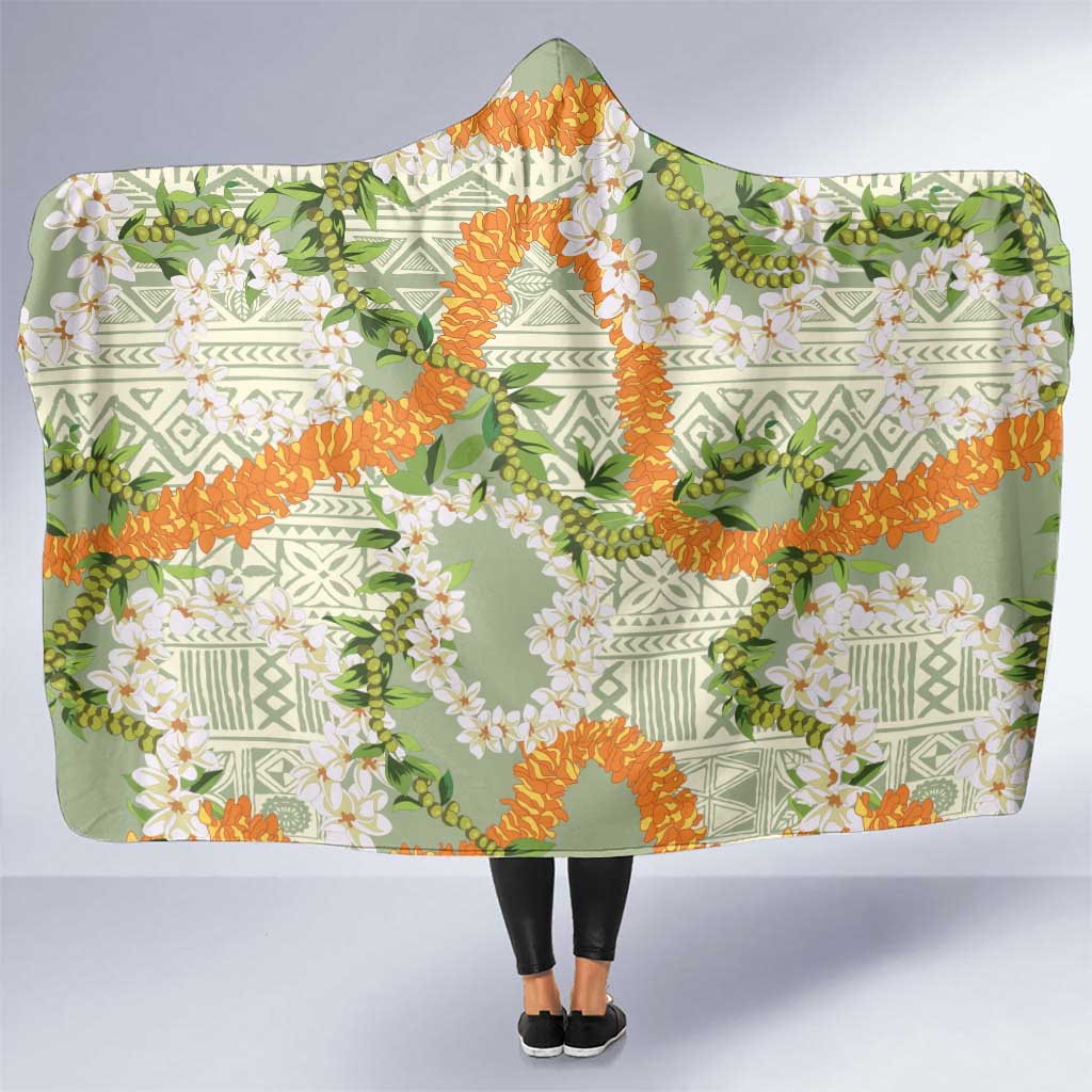 Aloha Festive Hawaii Hooded Blanket Mokihana - Maile Leis in Muted Summer LT7 One Size Sage Green - Polynesian Pride